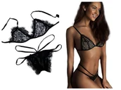 Komplety bielizny - Komplet Bielizny Koronkowy Czarny Biustonosz Figi - miniaturka - grafika 1