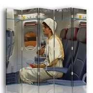 Parawany - Parawan pokojowy FEEBY, Kobieta w samolocie, Dwustronny 180x170cm 5-częściowy - miniaturka - grafika 1