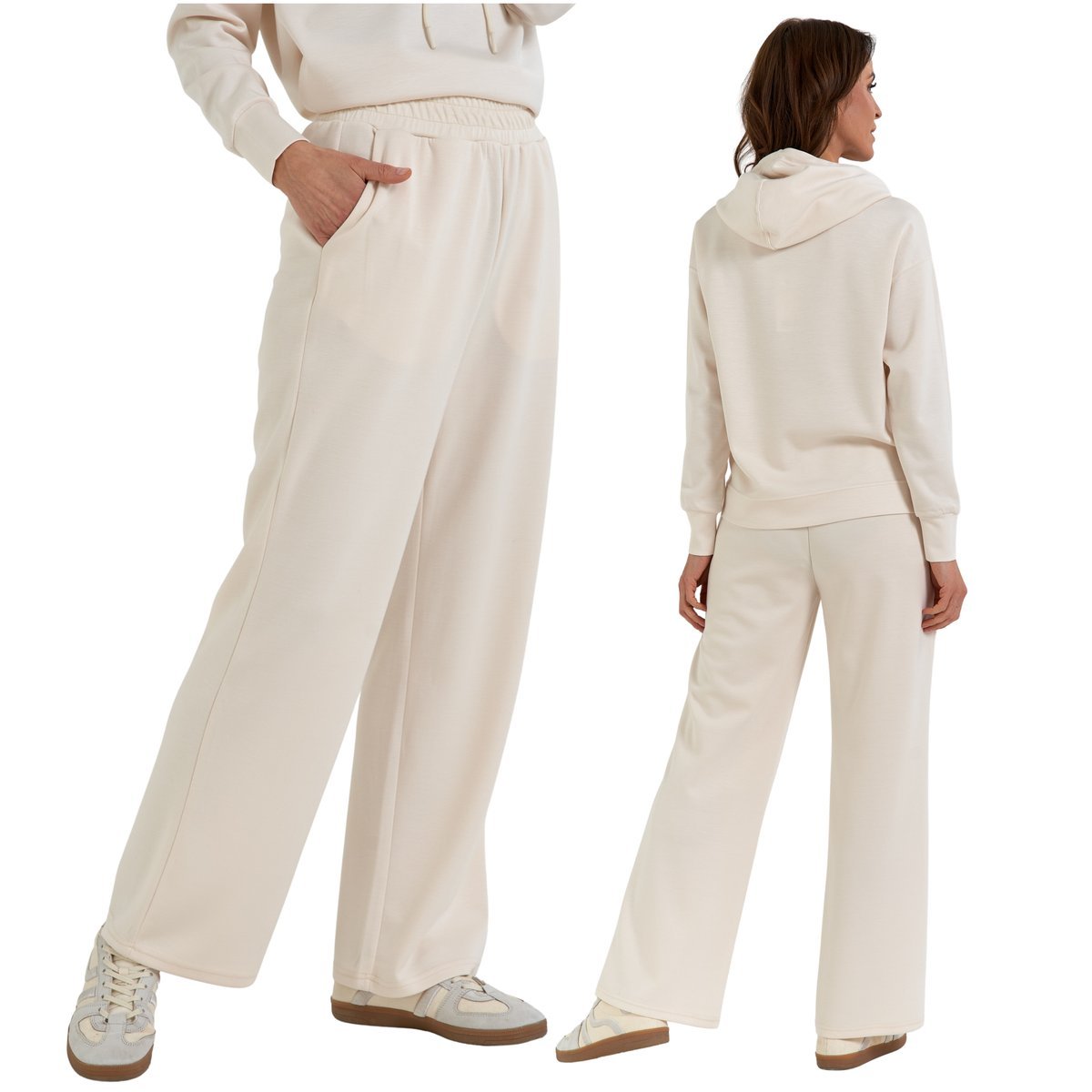 SZEROKIE SPODNIE DRESOWE DAMSKIE Z KIESZENIAMI GŁADKIE WYGODNE MORAJ L