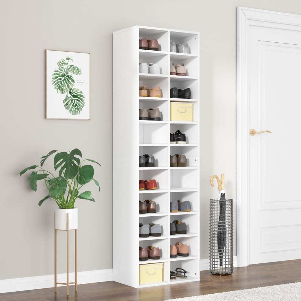 The Living Store Szafka na buty biała 54x34x183 cm Materiał drewnopochodny