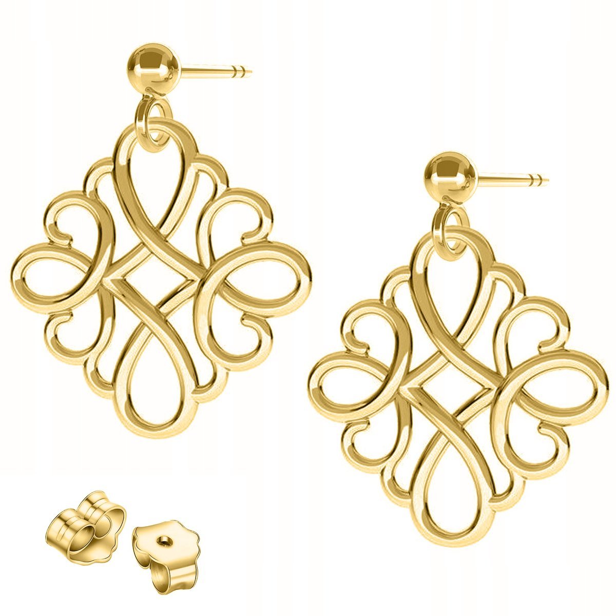 Złote Kolczyki Łączniki Ażurowe Wkrętki Ażurowy Wzór SREBRO 925