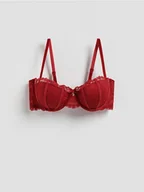 Biustonosze - Reserved - Biustonosz balkonetka z koronką - czerwony - miniaturka - grafika 1