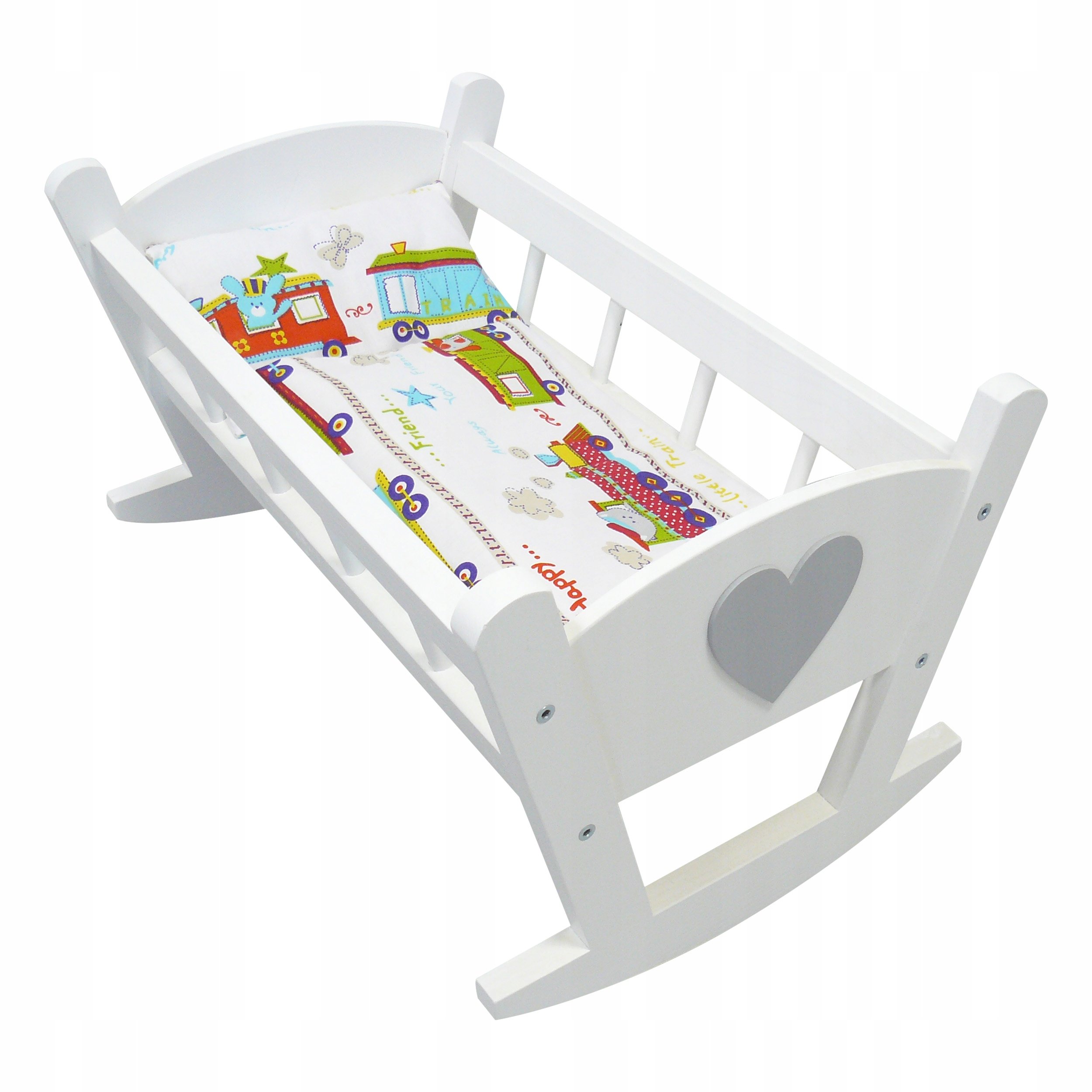 Drewniana Kołyska Dla Lalek Biała Pościel Pociąg Pokój Dziecięcy