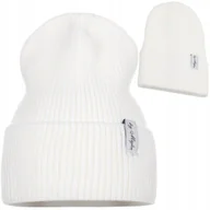 Czapki damskie - Czapka Damska Kobieca Beanie Jesienna Zimowa Biały Biała - miniaturka - grafika 1