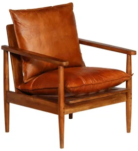 Brązowy fotel skórzany z drewnianymi podłokietnikami D9-W17 - Fotele - miniaturka - grafika 1