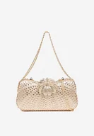 Torebki damskie - Złota Cyrkoniowa Torebka Kopertówka z Kwiatową Aplikacją i Łańcuszkiem Fessavia - miniaturka - grafika 1