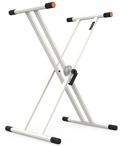 Audibax Onyx 130 PLUS stojak na pianino - podwójna struktura nożycowa - kotwica Easy Lock - stal - biały kolor - antypoślizgowa podstawa - obciążenie do 65 kg - do Yamaha S. 45, Yamaha S. 125, Casio, Roland