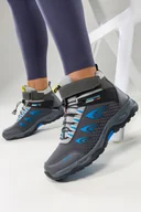 Buty trekkingowe damskie - Szare buty trekkingowe damskie na bieżnikowanej podeszwie z regulowaną elastyczną sznurówką niebieskie wstawki softshell Casu 2310-6W - miniaturka - grafika 1