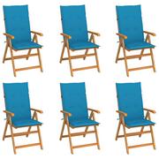 Fotele i krzesła ogrodowe - vidaXL Krzesła ogrodowe, 6 szt., niebieskie poduszki, drewno tekowe - miniaturka - grafika 1