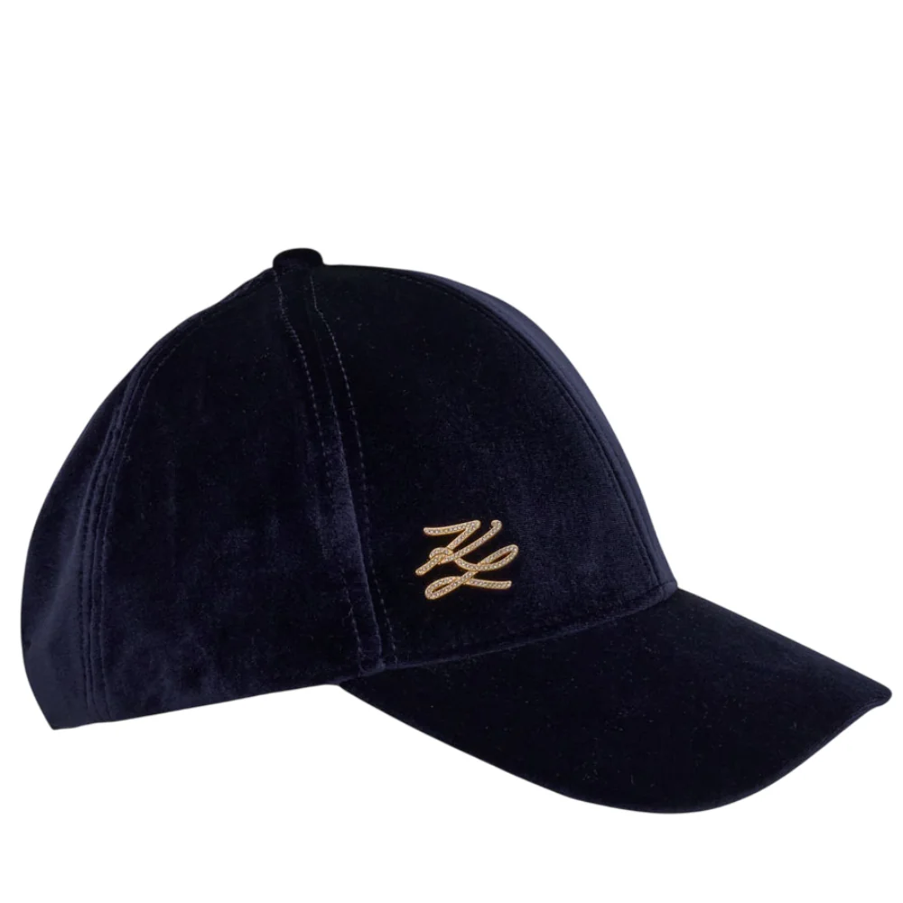 KARL LAGERFELD Granatowa czapka damska z daszkiem Autograph Pin Velvet