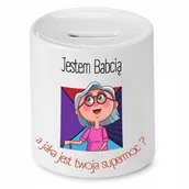 Skarbonki - SKARBONKA DLA BABCI JESTEM BABCIĄ A TWOJA SUPERMOC z Nadrukiem ze Zdjęciem - miniaturka - grafika 1