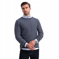 Swetry męskie - Męski dzianinowy sweter w strukturalne kropki granatowy V1 OM-SWSW-0118 L - miniaturka - grafika 1