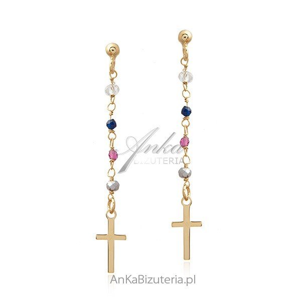 ankabizuteria.pl Kolczyki srebrne KRZYŻYKI z kolorowymi cyrkoniamii