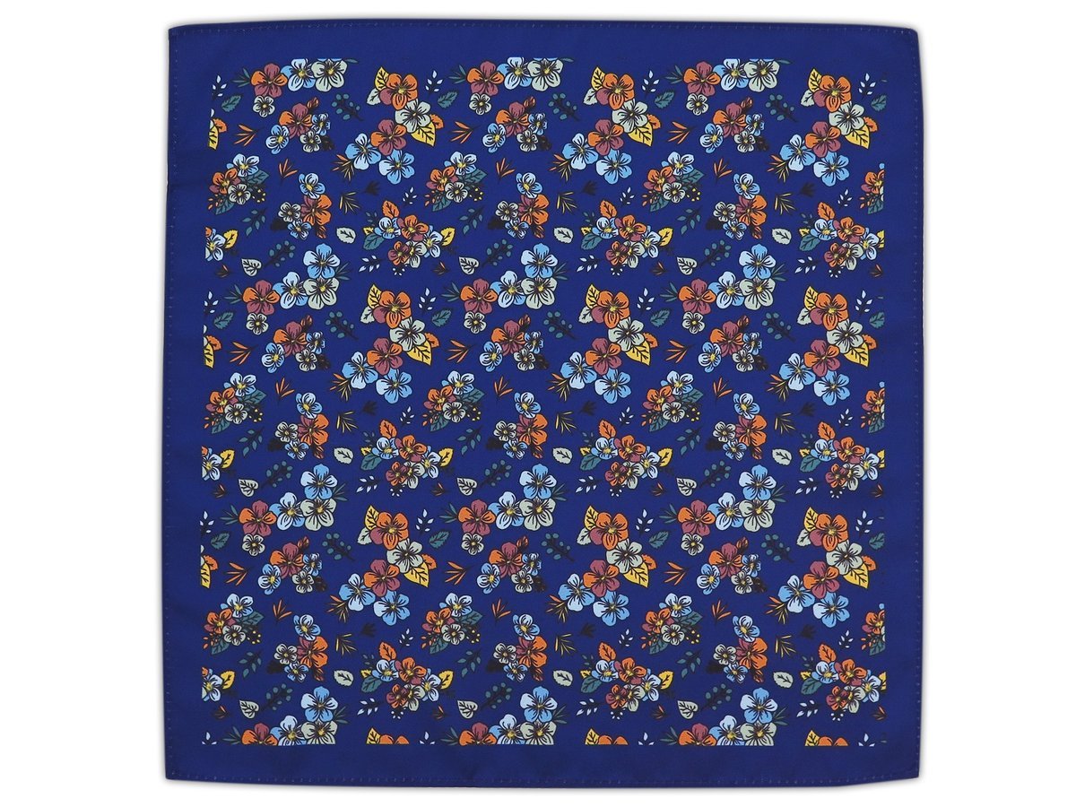 Granatowa poszetka w kolorowe kwiaty E341