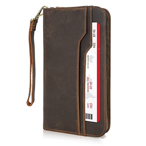 Polare skóra licowa rodzinny portfel na paszport podróżny i organizer na dokumenty, etui blokujące RFID, pasuje do 6 paszportów, ciemnobrązowy, retro