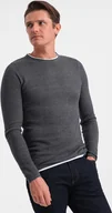 Swetry męskie - Ombre Clothing Klasyczny sweter męski Kabshiel grafitowy melanż L - miniaturka - grafika 1