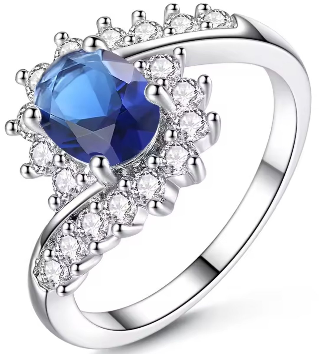 Srebrny Pierścionek z Szafirem Brylantami Rozmiar 14 ze Stali Chirurgicznej