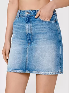 Spódnice - Simple Spódnica jeansowa SDDJ004 Niebieski Regular Fit - grafika 1