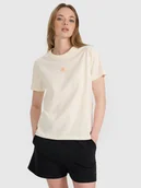 Koszulki i topy damskie - 4F T-shirt oversize z nadrukiem damski - beżowy L - miniaturka - grafika 1