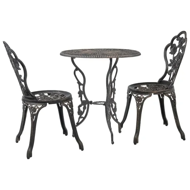 Zestaw Bistro ze Stopu Aluminium z Kwiatowym Wzorem Brąz 59x59x62 cm