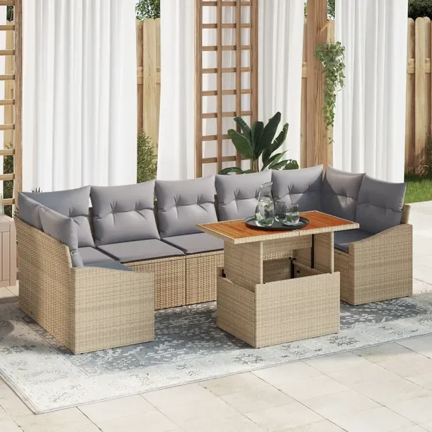 Zestaw Jadalny do Ogrodu z Rattanu, Narożna Sofa i Stół, Beżowy