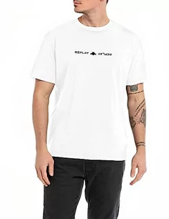 Koszulki męskie - Replay koszulka męska regular fit, 801 Chalk, XL - grafika 1
