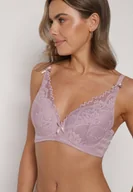 Biustonosze - Fioletowy Biustonosz Koronkowy z Kokardkami Themikaia - miniaturka - grafika 1