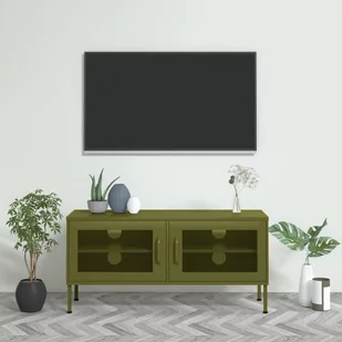 Vidaxl Szafka Pod Telewizor, Oliwkowa, 105X35X50 Cm, Stalowa - Szafki RTV - miniaturka - grafika 1