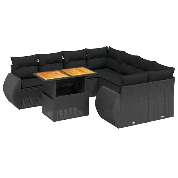 Zestaw mebli ogrodowych czarny z rattanem PE, wymiary: 62x62x69 cm, 55x62x6