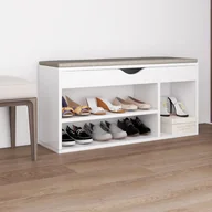 Szafki na buty - Ławka na buty z poduszką biała 104x30x49 cm materiał drewnopochodny - miniaturka - grafika 1