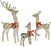 Ozdoby bożonarodzeniowe - vidaXL Rodzina Reniferów 3 pcs Ciepła biel 67 x 26 x 127 cm rattan - miniaturka - grafika 1