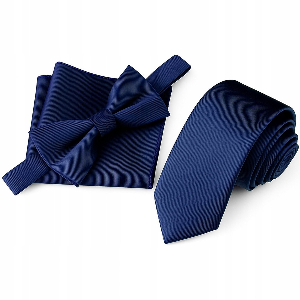 Zestaw krawat + mucha + poszetka - granatowy