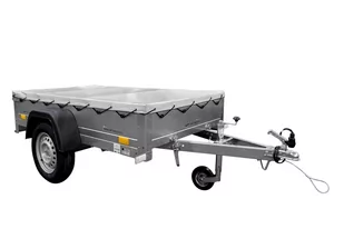 UNITRAILER Przyczepa samochodowa 200 x 106 lekka DMC 750 KG Garden Trailer 200 KIPP z szarym pokrowcem płaskim i kołem podporowym UT004181 - Przyczepy - miniaturka - grafika 1