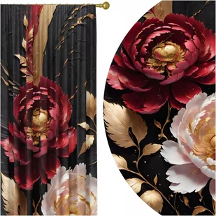 GOTOWE ZASŁONY NA ŻABKI TAŚMIE 140X250 ZASŁONA KWIATY 261 SKRÓCENIE W CENIE - Zasłony - miniaturka - grafika 1