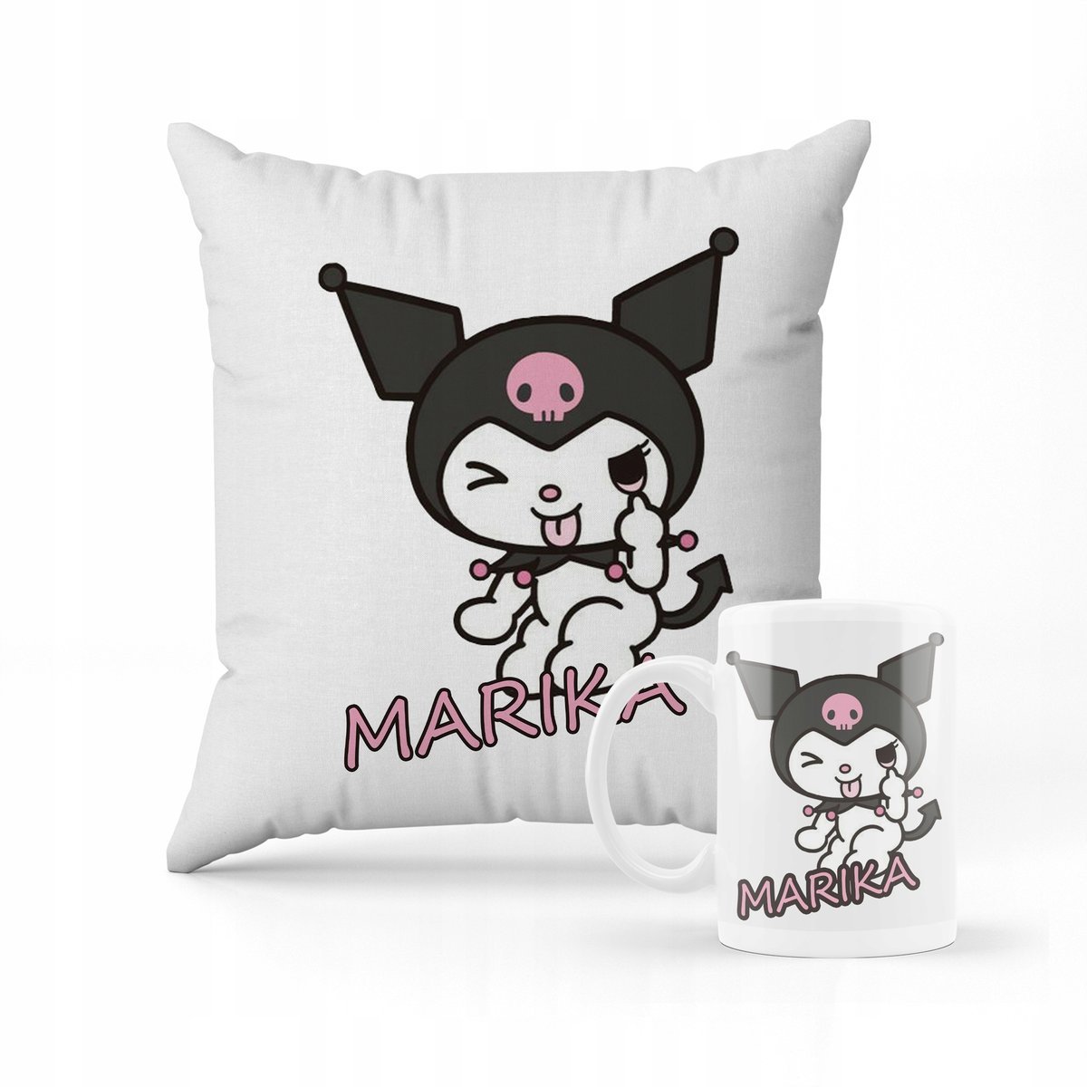 ZESTAW PODUSZKA + KUBEK PREZENT DLA DZIECKA KUROMI HELLO KITTY + IMIĘ