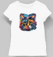 Koszulki i topy damskie - Koszulka damska z kolorową mordką kota biała XL - Empik - miniaturka - grafika 1