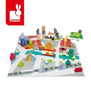Janod Drewniane klocki z puzzlami Kubix Miasto 60 elementów 3+, solution-bc-7634-0 - Zabawki kreatywne - miniaturka - grafika 1