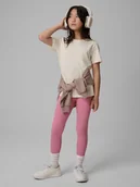 Koszulki dla dziewczynek - 4F T-shirt regular gładki dziewczęcy - beżowy 164 (13-14 lat) - miniaturka - grafika 1