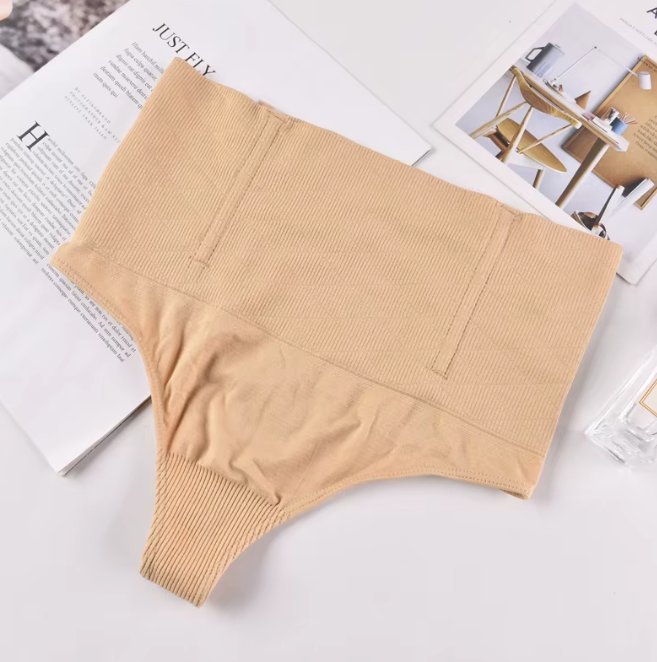 Stringi wyszczuplające z wysokim stanem BEŻOWE – idealne modelowanie, L