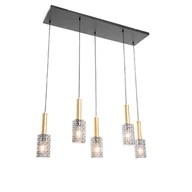 Lampy sufitowe - QAZQA Lampa wisząca złota z dymionym szkłem podłużna 5-punktowa - Elva - miniaturka - grafika 1