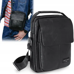 TORBA Męska SKÓRZANA na RAMIĘ Duża Saszetka na Pasku CZARNA Pako Jeans - Torby męskie - miniaturka - grafika 1