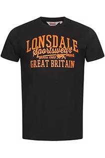 Koszulki męskie - Lonsdale Męski T-shirt o regularnym kroju DERVAIG, czarny/pomarańczowy, S - grafika 1