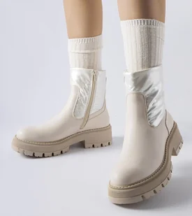 Beżowe botki z ozdobną cholewką Garrett -38 - Botki damskie - miniaturka - grafika 1