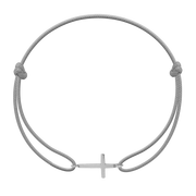 Bransoletki - Bransoletka ze srebrnym krzyżykiem na cienkim jasnoszarym sznurku - Lilou - miniaturka - grafika 1