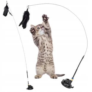 Zabawka dla kota INTERAKTYWNA WĘDKA na przyssawkę z PIÓRKAMI aż 95cm - Zabawki dla kotów - miniaturka - grafika 1