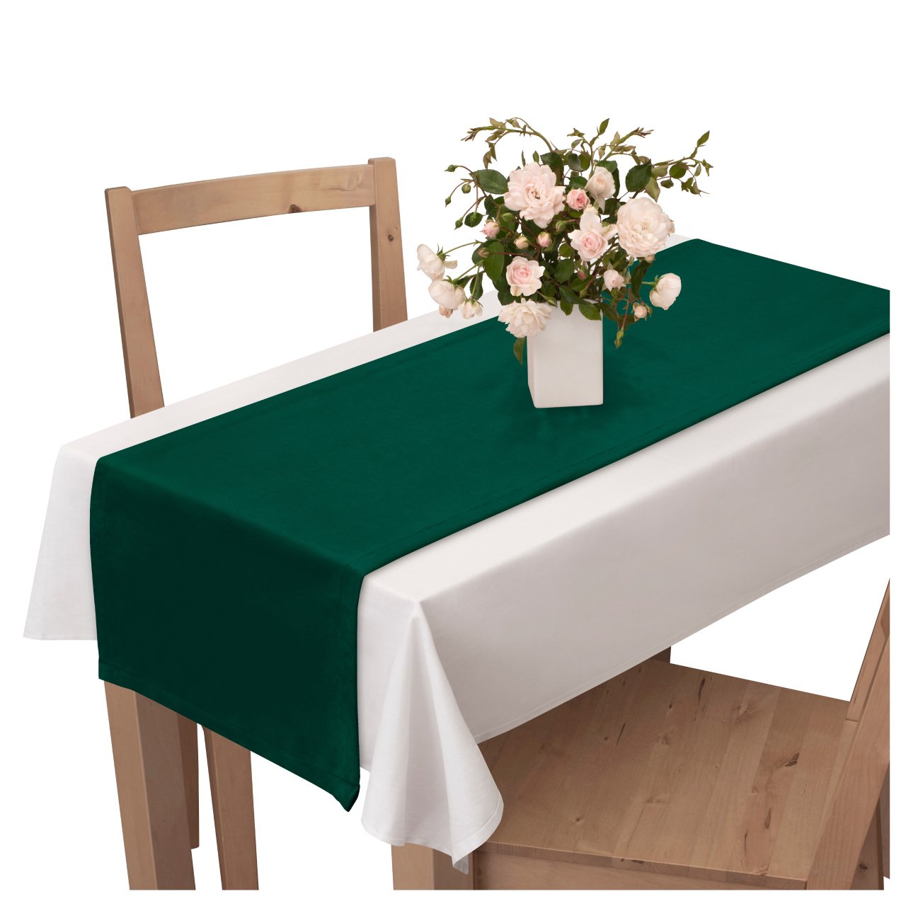 Voppi Zielony bieżnik na stół 40x130 cm gruby welur butelkowa zieleń