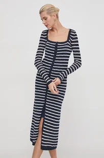 Pepe Jeans sukienka z domieszką lnu kolor granatowy midi dopasowana - Sukienki - miniaturka - grafika 1