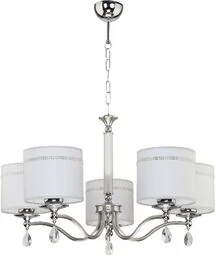 LAMPA WISZĄCA białe klosze rama chrom z kryształami klasyczna duża JUPITER JU 5 H Jupiter - Lampy sufitowe - miniaturka - grafika 1