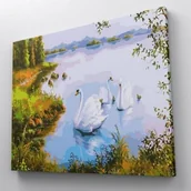 Malowanie po numerach - Rodzina łabędzi - Malowanie po numerach 50x40 cm - miniaturka - grafika 1