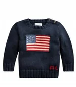 Swetry damskie - Ralph Lauren Granatowy Sweter Bawełna z Flagą Usa Gładki 85-90 Kya - miniaturka - grafika 1